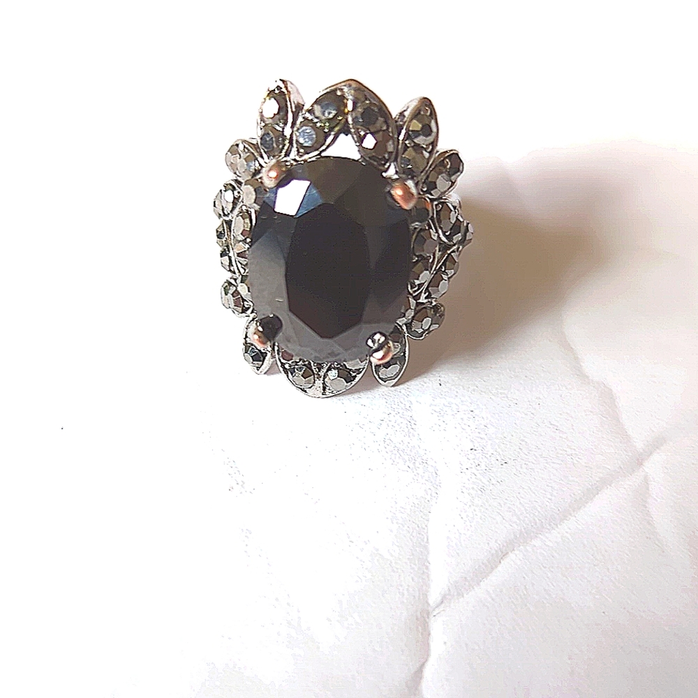 Black Spinel Rhodium over silver ring